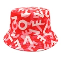 Wendbarer roter Fischerhut mit rosa Love-Herz-Print und Buchstaben als Sonnenschutz - M (56-58cm) / Rot