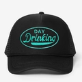 Black truck cap with turquoise Day Drinking embroidery and breathable mesh back - One Size / All Black
