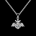 Silver necklace with heart, angel wings and crown pendant featuring a large round zircon - Xl-107