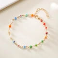 Golden chain bracelet with colorful patterned glass beads and adjustable lobster clasp - 007 Seed Bead / Anklet