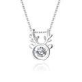 Minimalist S925 sterling silver reindeer necklace with a dancing moissanite pendant - 925 Silver / White Gold With White Moissanite (FDTD-010)