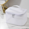 Minimalist white mesh toiletry bag with durable handle and dual zipper closure - Single Layer / White