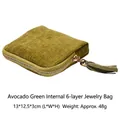 Avocado green corduroy jewelry travel case with gold zipper and tassel detail - Avocado Green (6 Layers) Tassel Style