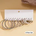 6er-Set silberne Creolen mit Perlen und gedrehten Texturen auf weißer Karte präsentiert - Silbernadel-Silber (Set)