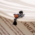 Titanium steel angel wing ear stud with orange heart gemstone and black teardrop pendant - Dark Metal Orange Heart Black Teardrop (A436-2#)