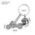 Silver vintage motorcycle keychain with a mini helmet pendant in polished metal - Motorcycle with Helmet (X-348) / Silver