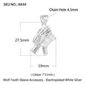 Detailed S925 sterling silver wolf head pendant mount for jewelry making with ring - AK44-Silver / 925 Silver