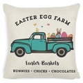 Beige linen Easter pillow cover with vintage teal truck and bunny eggs graphic - Zl2002064-19 / 45*45cm Cover Only