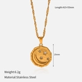 Detailed dimensions of 18K gold plated stainless steel star and moon pendant necklace - Round Celestial Moon Star