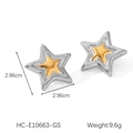 Detailed view of two-tone star earrings with 2.96cm size and 9.6g weight measurements - Two Tone Five-Pointed Star (HC-E10663-GS)