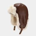 Gorro de aviador de invierno en cuero sintético con forro de felpa suave y orejeras - M (56-58cm) / Marrón