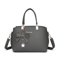 Dark grey pebble leather handbag with bow and star charms for urban fashion - Gray