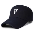 Dark blue cotton baseball cap with white embroidered letter V and long visor - V Logo Navy Blue