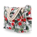 Detail of tropical floral beach tote featuring hemp rope handles and a practical side pocket - Floral and Leaves Set