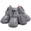 Silver breathable sequin dog shoes with non-slip rubber soles and zipper closure - Style 1 / Glossy Gray