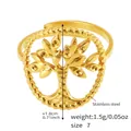Detail view of gold stainless steel tree of life ring with size 7 dimensions and weight info - Tree of Life Twist Texture Style (Y009)