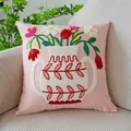 Luxury soft pink embroidered throw pillow cover with floral vase design for sofa - Pink Vase / 45x45 Case Only