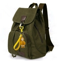 Sac à dos vintage en toile vert olive avec rabat en cuir brun et breloque canard jaune - Toile / Vert armée (avec Pendentif Canard)