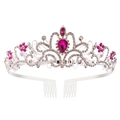 Silver bridal tiara featuring rose red crystals and intricate scrollwork design - Silver-White and Rose Red