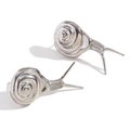 Minimalist silver snail stud earrings made of stainless steel on a clean white background - Steel