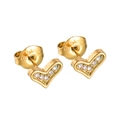 Elegant 18K gold plated heart stud earrings with cubic zirconia and butterfly back - E923-C Pave Heart