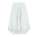 Bohemian white lace embroidery midi skirt with drawstring waist and tiered ruffle hem - S / White Skirt