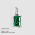 Elegant silver stainless steel emerald-cut green zircon pendant for DIY jewelry gift - May Green / Silver
