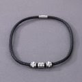 Men's black braided leather bracelet with silver magnetic clasp and decorative beads - Type B Black Necklace
