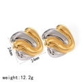 Two-tone 18k stainless steel earrings with abstract wave design, 24mm size - Abstract Wave Leaf Two-Tone Style (TE6944-M)