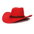 Classic red western cowboy hat with woven band and gold eyelets for outdoor wear - One Size / Red