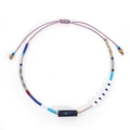 Colorful handmade beaded bracelet with purple woven cord and mixed multitone square beads - Dark Blue Rectangular Stone Style (MI-B24101401D) / Purple Rope Dark Blue Rectangular Stone