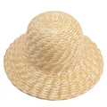 Detailed view of wide brim straw hat featuring natural beige weave and wavy edge design - Wavy Brim Style (5#)