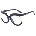 Y2K owl-style blue oversized frame fashion glasses with gold metal accents in navy - Dark Blue