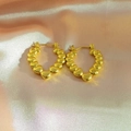 Golden heart-shaped beaded hoop earrings with hammered texture for women - Beaded Heart Hoop Style (EH273)