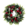 Classic Christmas wreath with green pine needles, red berries and snow-dusted pinecones - Outer Diameter 40cm