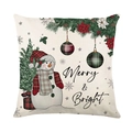 Christmas snowman pillow cover with Merry & Bright text and red plaid accents - TQYM60-10 Merry & Bright Snowman