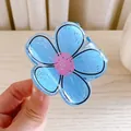 Sweet blue acrylic flower hair claw clip with pink graffiti center and black outlines - Blue Flower-Small-6cm