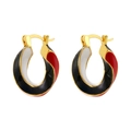 Chique gedraaide gouden oorringen met kleurrijk emaille in rood, zwart en wit voor dames - VE1512 Gemengde Kleur Hoepel B