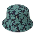Detail of navy cotton sun hat with green floral pattern and reinforced brim stitching - M (56-58cm) / Green