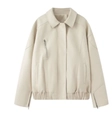 Chaqueta retro de piel sintética en blanco crema con corte holgado y cremalleras metálicas - S / Blanco Roto