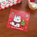 10x10cm red Christmas card with cute white bear and tree on a wooden table - Christmas Puppy Header - Type 1