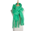 Thick green mohair scarf with tassels displayed on a mannequin for winter warmth - Fruit Green