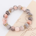 Pink zebra stone bracelet with gold diamond-set spacers and a message card - Gold Rhinestone Spacer Style