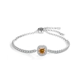 Pulsera de plata S925 con piedra cuadrada ámbar y detalles de circonita blanca - 1 Quilate (Plata 925) / Moissanita Oro Champaña