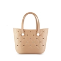 Waterproof EVA beach tote bag in beige with hollow diamond texture and top handles - Khaki