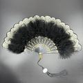 Elegant vintage black feather fan with gold lace trim and decorative tassel detail - Double-sided Bronzing Feather Fan Black