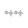 Silver four-leaf clover stud earrings with clear zircon stones and screw ball back - 925 Silver / Silver (White Stone)