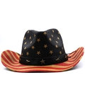 Detailed close-up of straw cowboy hat featuring American flag stars and stripes pattern - M / Black Gold Stars Top Red White Stripes Brim (JXS-49004)
