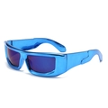 Metallic blue wraparound sports sunglasses with Y2K punk style and futuristic frame - Plated Blue Frame Blue Lens