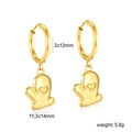 Detailed view of gold heart glove earrings with dimensions 11.3x14mm and 5.8g weight - Heart Mitten Pendant Hoop Earrings